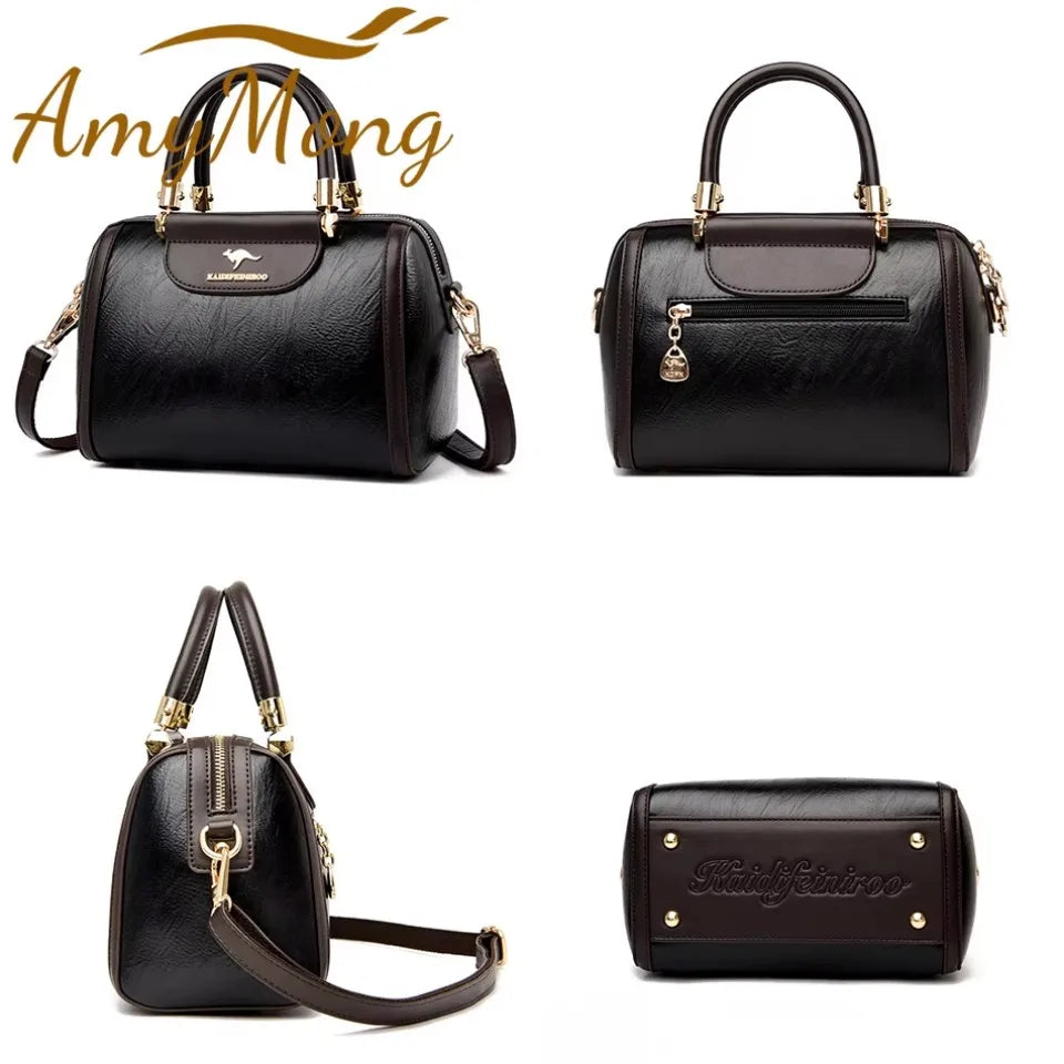 Super High Quality Leather Top Handle Purse Shell Bag Women Casual Crossbody