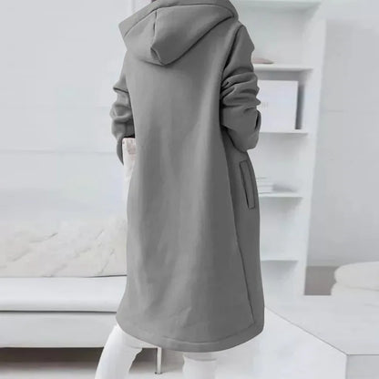 Autumn Women Long Hoodies Coat Zip Up Solid Hooded Casual Pockets Long Jackets