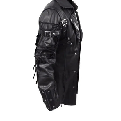 Men's Gothic Trench Coat Leather Punk Style Biker Jacket