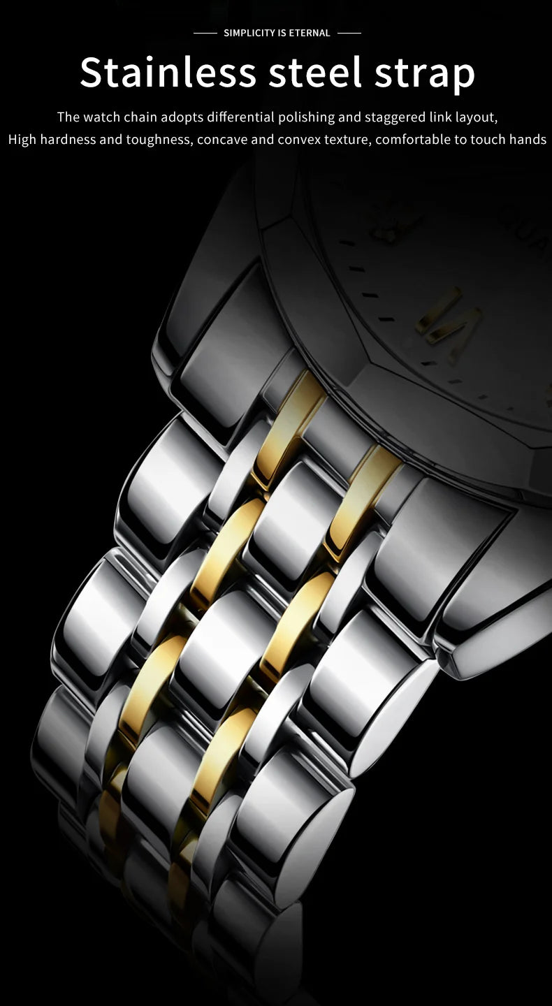 Gold Original Quartz Wristwatch Waterproof Luminous Watch for Male Rhombus Mirror Date Week