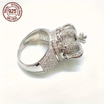 2025 New Luxury 925 Sterling Silver Rings Crown Hollow Design Mens Vintage Iced Out Pinky Hip Hop Ring Fine Jewelry Gift