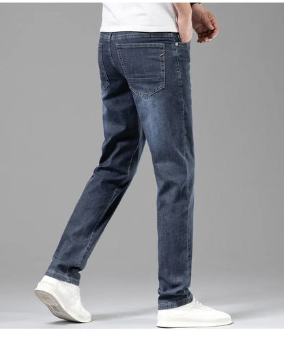 Men's Elastic Cotton Jeans Fashion Gray Comfortable Casual Pants