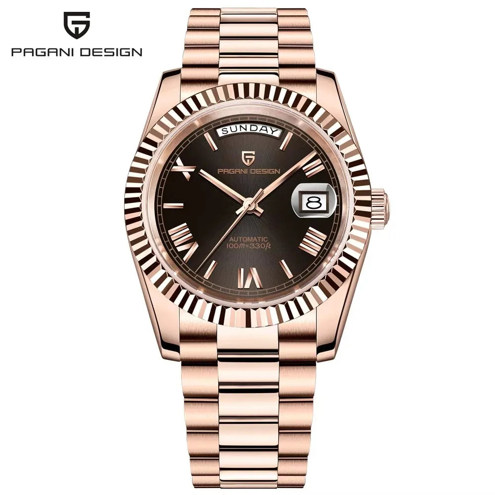 Rose Gold Luxury Automatic Watch For Men Mechanical Wristwatches Sapphire Mirror Clock Gift Man