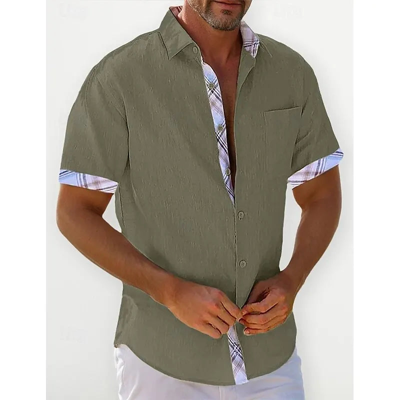 Solid Color Casual Shirt - Fashionable Street Style - Business Linen Material - Men's Short Sleeve Shirt