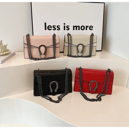 Chain Shoulder Bag for Women Snake Pattern Crossbody Small Square Bag