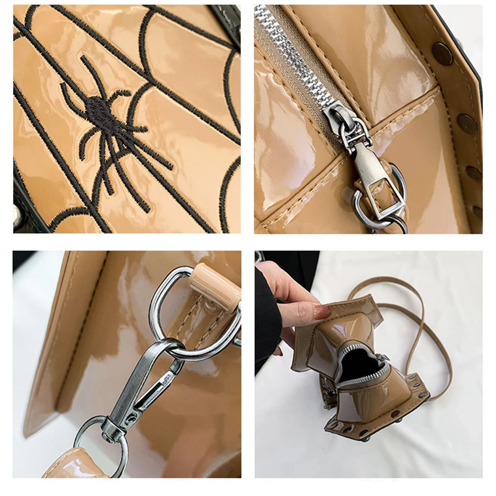 Women Coffin Satchel Purse Cartoon Gothic Coin Purse Strap Adjustable Casual Spider Coffin Bag