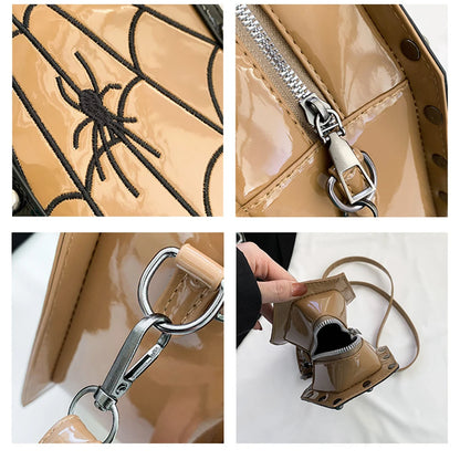Women Coffin Satchel Purse Cartoon Gothic Coin Purse Strap Adjustable Casual Spider Coffin Bag
