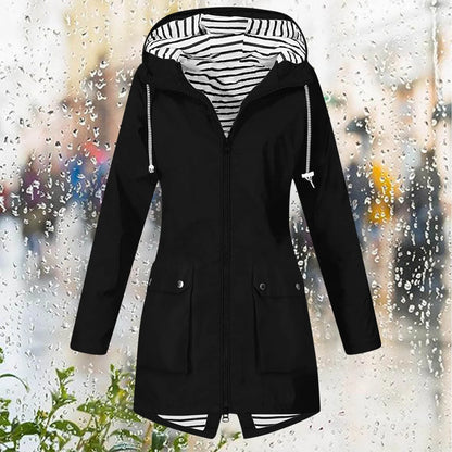 Hooded Lightweight Long Sleeve Windbreaker Zip Up Drawstring Windproof Raincoat Plus Size Long Coat Outdoor