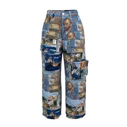 3D Print Wide Leg Cargo Active Hip Hop Straight Sweatpants Trousers