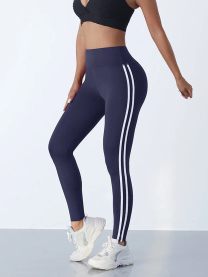 One Piece Casual Sports Side Stripe Pants High Waist 4 Way Stretch Breathable Running Workout Yoga Leggings