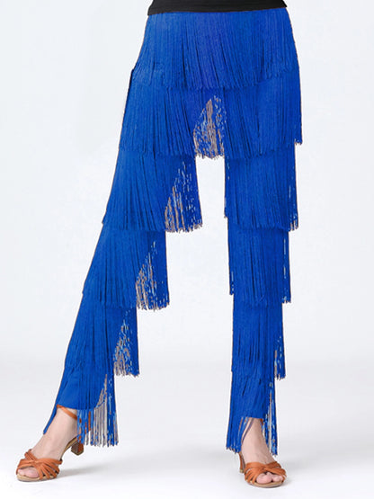 Fringed Trousers Multi-layer Solid Color Dance Trousers Tassels Plus Size