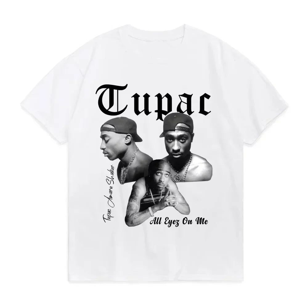 Summer Fashion T-shirt Rapper Tupac Top Hip-hop Street T-shirt with Printed Patterns Short-sleeved T-shirt for Men and Women