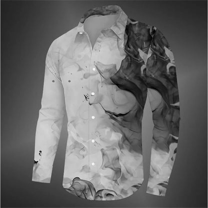 Flame Men's Shirt Button Shirt Party Lapel Shirt Long Sleeve Black, Yellow, Blue