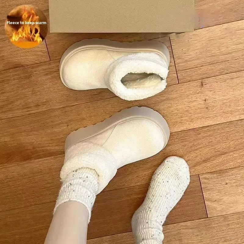 Thick Bottom Warm Anti-Slip Cotton Snow Boots Women's Winter Fleece Lined Booties Non-Slip Rubber Sole Ankle Boots