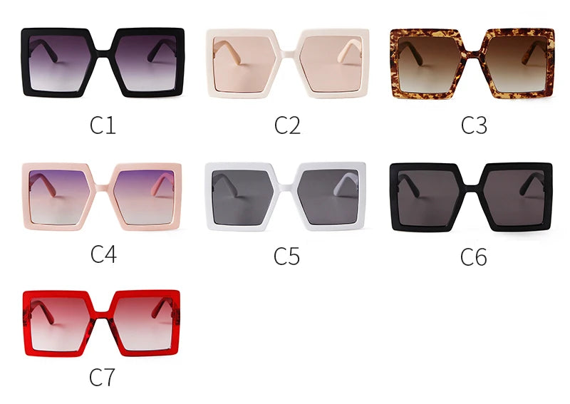 Retro Pink Big Frame Square Sunglasses Vintage Gradient Lens UV400 Protection