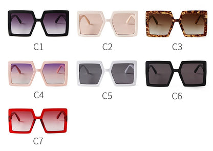 Retro Pink Big Frame Square Sunglasses Vintage Gradient Lens UV400 Protection