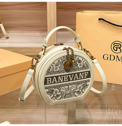 Light luxury brand embroidered small round bag designer high-end single shoulder crossbody bag