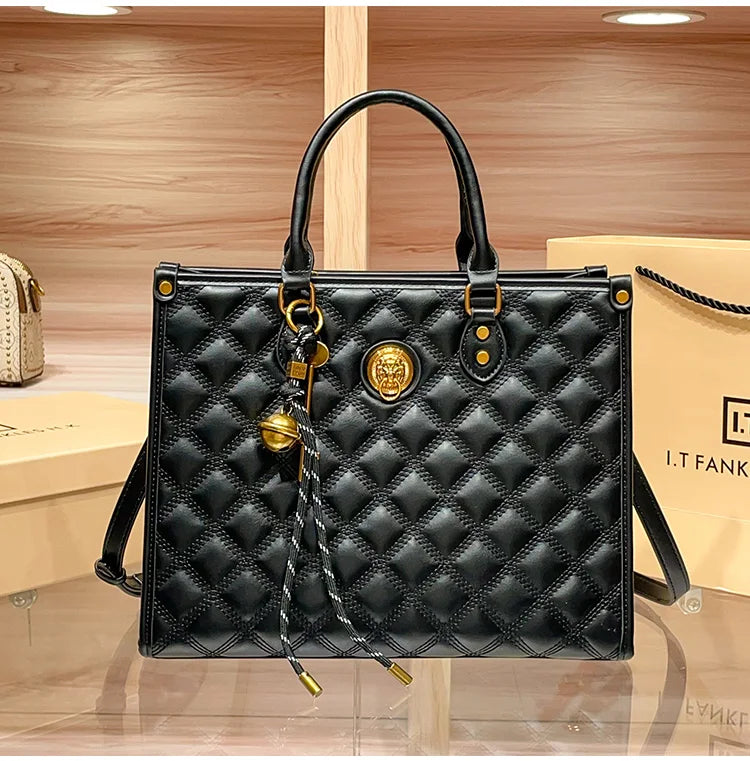 Light luxury brand hand-held large capacity tote bag diamond grid single shoulder diagonal cross bag