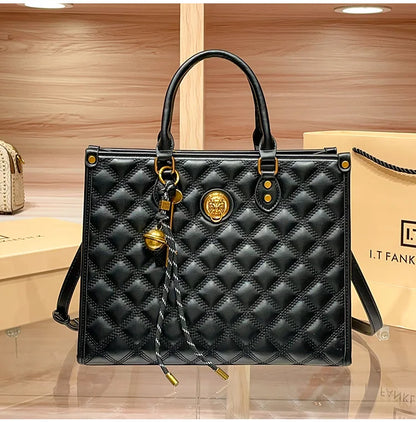Light luxury brand hand-held large capacity tote bag diamond grid single shoulder diagonal cross bag
