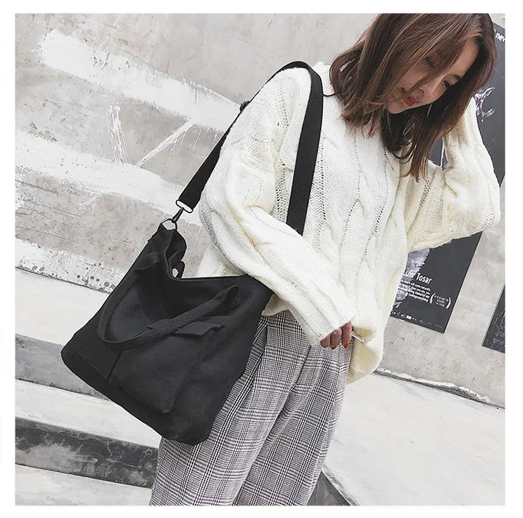 Fashion Canvas Bags Students Handbag Shoulder Bag Large Capacity Solid Color Totes Shopper Bag Casual Female CrossBody 2024