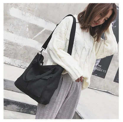 Fashion Canvas Bags Students Handbag Shoulder Bag Large Capacity Solid Color Totes Shopper Bag Casual Female CrossBody 2024