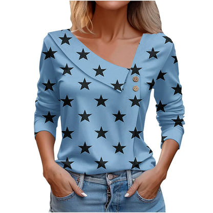 T Shirt For Women Fashion Long Sleeve Top White Floral Print Shirt