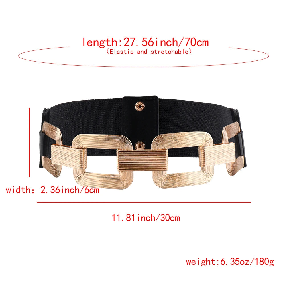 Metal Chain Elastic Waistband Fine Cummerbund Belt for Women