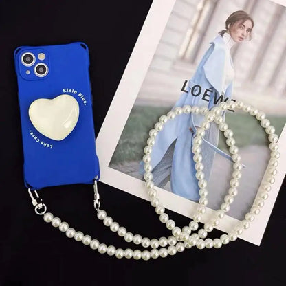 White Pearl Lanyard Necklace Pearl Chain Star Phone Case Long Shoulder Bag Strap