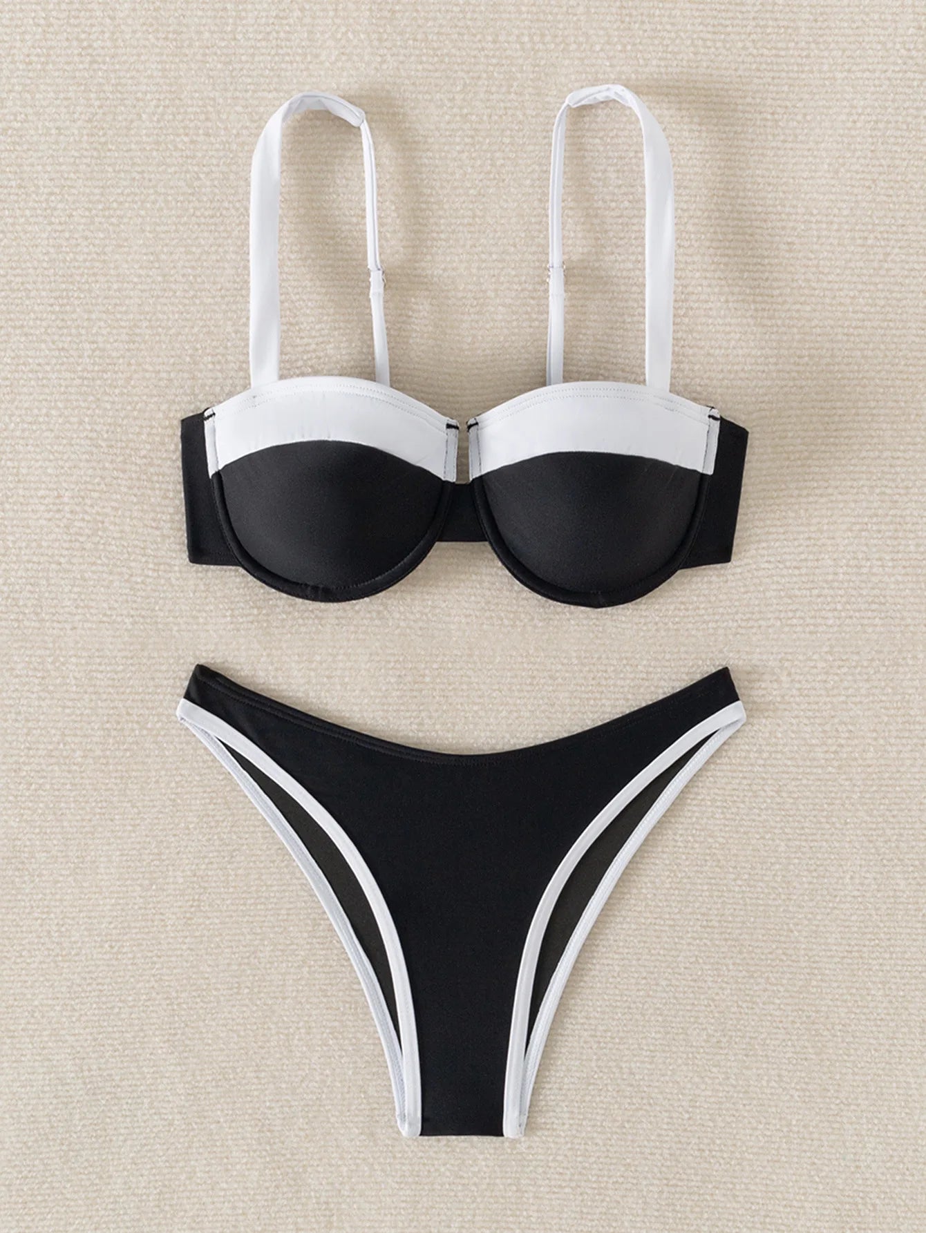 2-piece Swimsuit Underwire Push Up Bikini Set Suspender Backless Bathing Suit