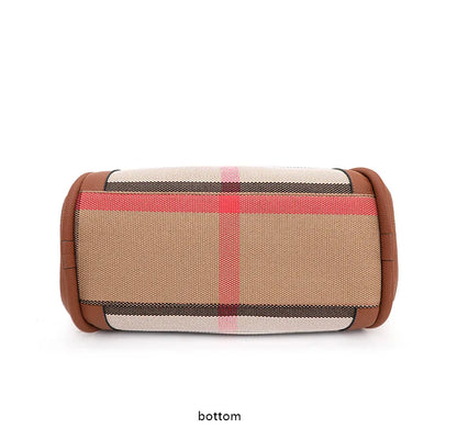 checkered women's handbag, large capacity luxury bag, canvas genuine leather bag