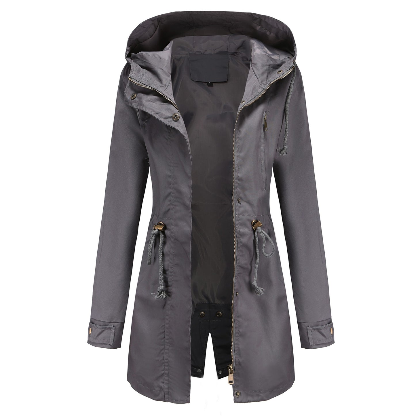 Women Jacket Windproof Windbreaker Trench Coats Female Hooded Drawstring Long