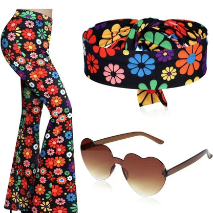 Women's Fashionable Bell-Bottom Pants Hip Hop Style Printed Trendy Bell-Bottom Pants With Headwear