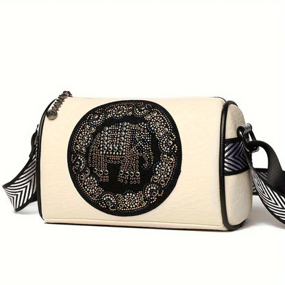 Circle Design Boston Bag, Fashion Shoulder Crossbody Bag Women, Versatile Soft PU Leather Wide Strap