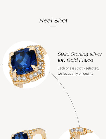 ATTAGEMS Classical Blue Sapphire Ring Cushion Cut 2.0ct DVVS1 Real 925 Sterling Silver For Women Engagement Wedding Fine Jewelry