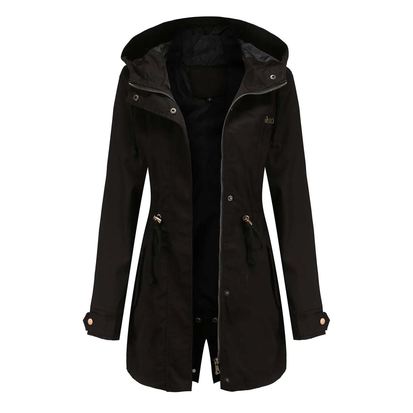 Women Jacket Windproof Windbreaker Trench Coats Female Hooded Drawstring Long