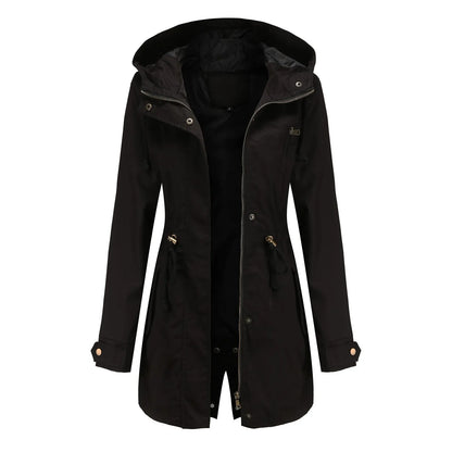 Women Jacket Windproof Windbreaker Trench Coats Female Hooded Drawstring Long