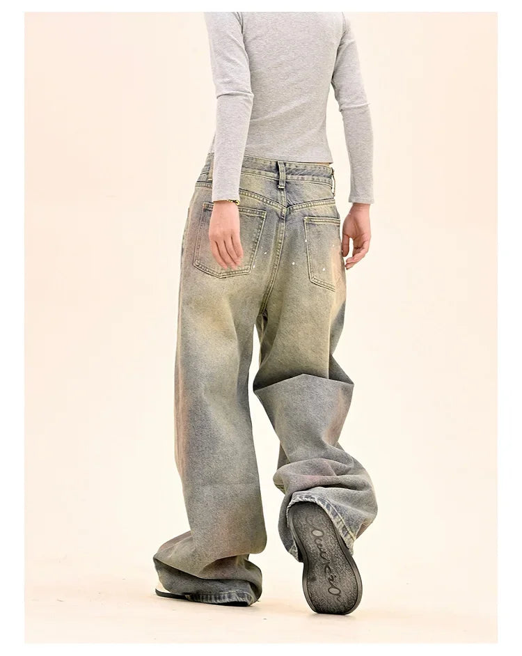 American Fashion Tie-Dye Graffiti Straight Leg Wide Jeans Straight Leg Loose Jeans Hip-hop Street Baggy Jeans