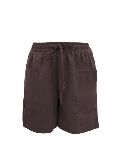 Summer New Women's Solid Color Pocket Loose High Waist Casual Fashion Quarter Shorts