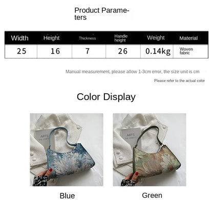 Women's Underarm Bags Autumn 2023 Trendy New Oil Painting Shoulder Bag Cute Simple Handbags and Purses Female Travel Small Totes