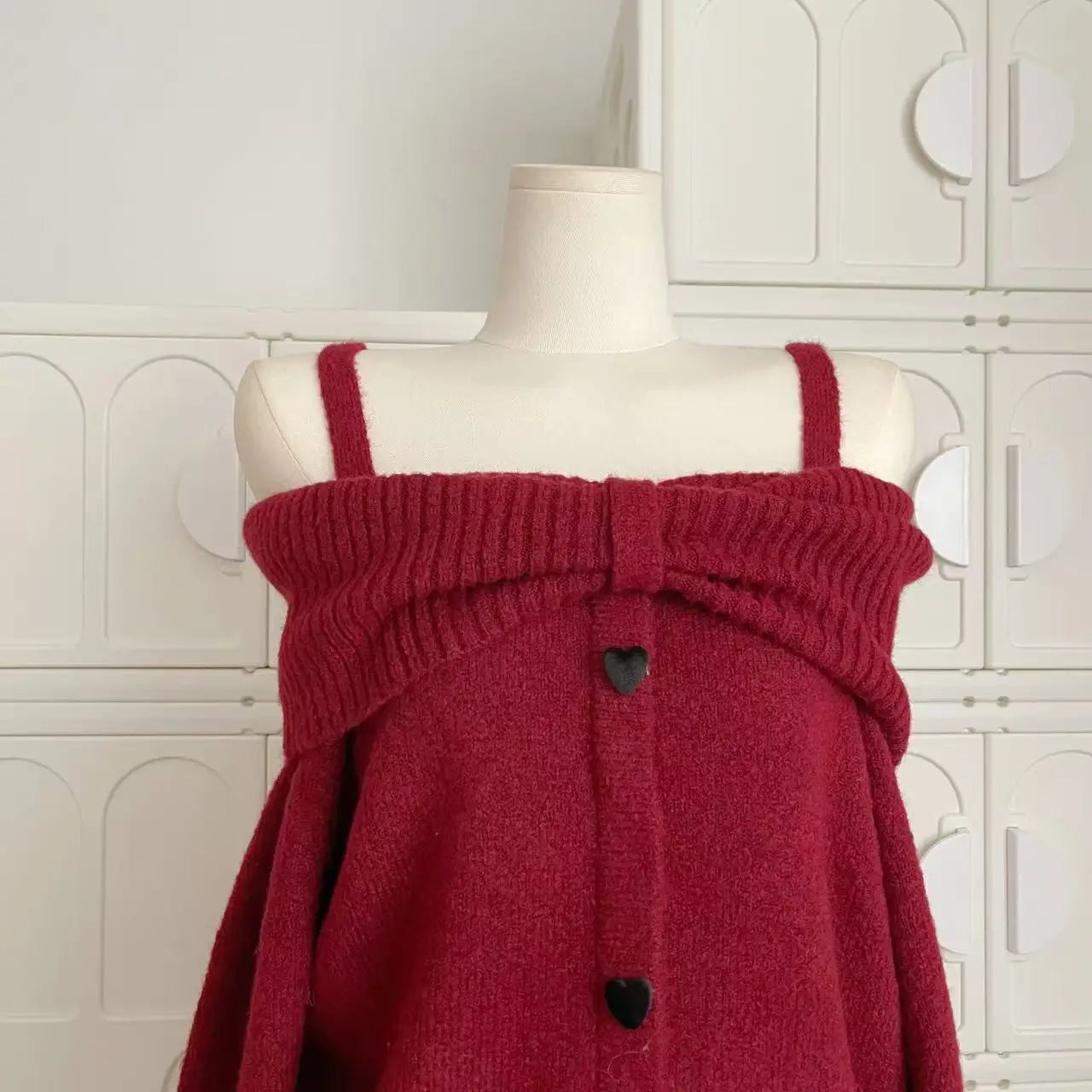 Women's Winter Off Shoulder Strap Sweater Y2K Japanese Sexy Harajuku College 2000s Style Retro Top Sweater Clothing Beige/Red
