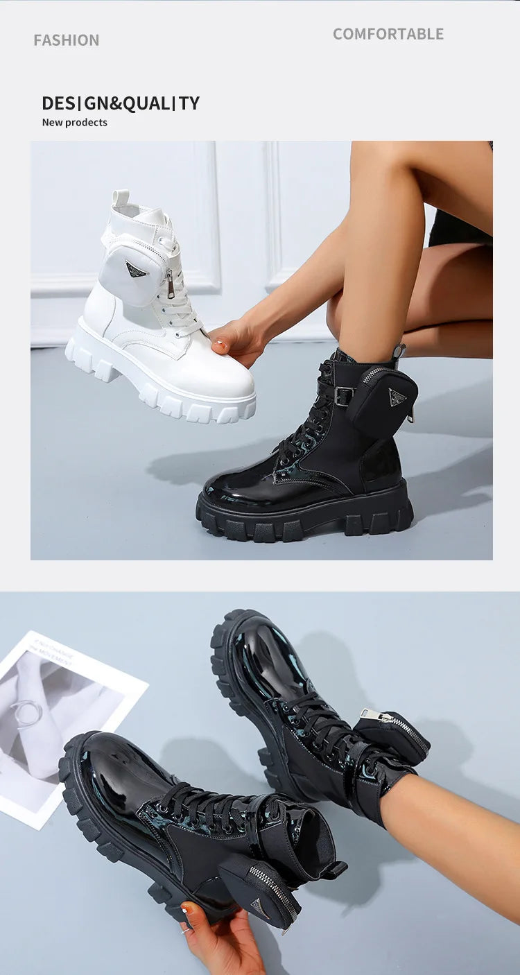 BLACK and White Ankel Boots Goth Platform Boots Snow Booties Woman