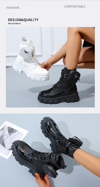 BLACK and White Ankel Boots Goth Platform Boots Snow Booties Woman