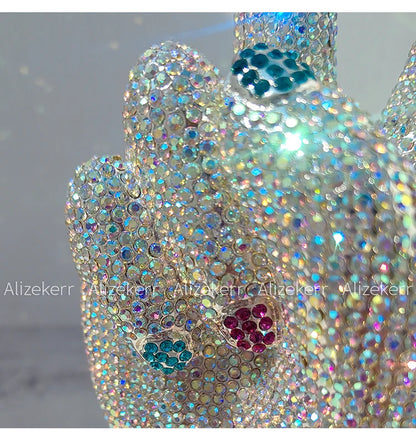 Victory Hand Shaped Diamond Evening Luxury Designer Unique Stylish Rhinestone Purse