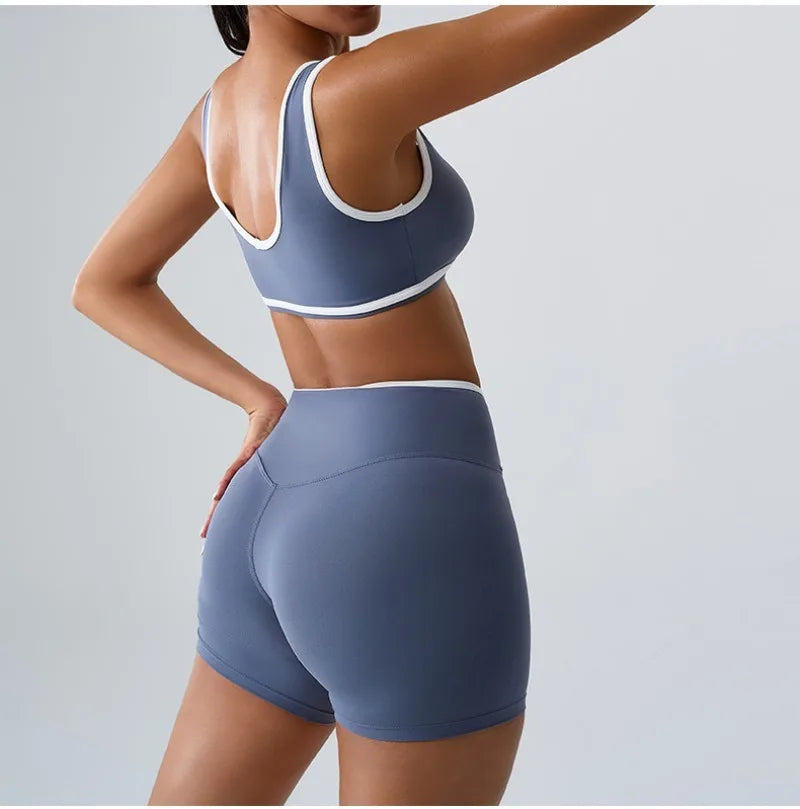 Seamless Yoga Sets Sports Fitness cross waist  Waist Hip-lifting Shorts Bra Suit