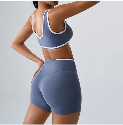 Seamless Yoga Sets Sports Fitness cross waist  Waist Hip-lifting Shorts Bra Suit
