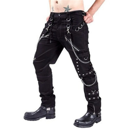 Men'S Gothic Pants Punk Rock Perforated Bondage Pants Outdoor Men Camping Hiking Fishing Casual Pants