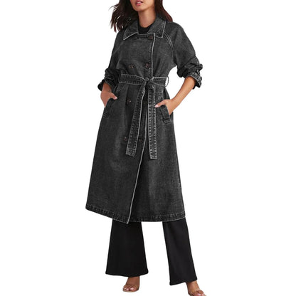 Jean Jacket Midi Loose Double Breasted Denim Jacket Ladies Autumn Trench