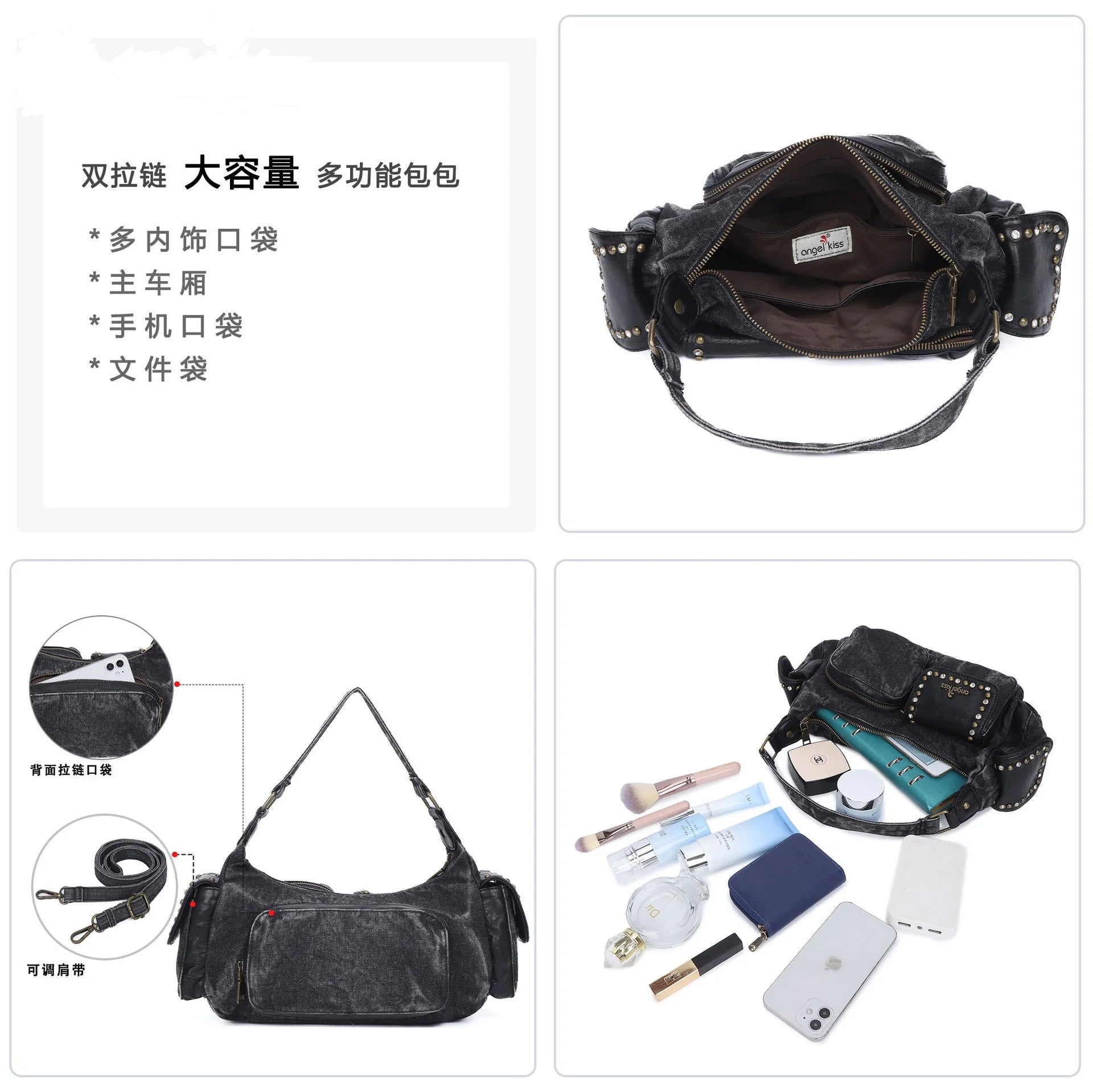 Women's Denim Bag Y2K Vintage Blue Jean Purse and Handbags Crossbody Wallet Large Capacity Baguette Bag Blue / 30cmx15cmx10cm Blue / 30cmx15cmx10cm-