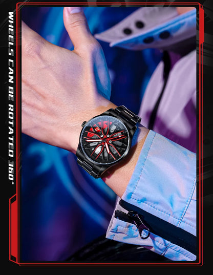 Mens Watch Original Rotatable Wheel Hub Dial Fashion Trend Quartz Watch Waterproof Luminous