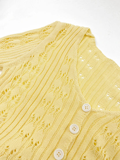 Hollow Knitted Cardigan Women's Solid Long Sleeve V Neck Short Sweater Top Female Crochet Yellow / S White / L White / M Yellow / S-White / L-White / M-White / S-Brown / L-Brown / M-Brown / S-Pink / L-Pink / M-Pink / S-Yellow / L-Yellow / M-Wine Red / L-Wine Red / M-Wine Red / S-Blue / L-Blue / M-Blue / S-